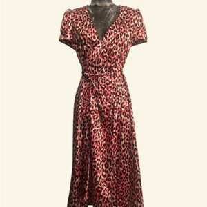 Gerard Darel Red and Black Animal Print Midi Dress